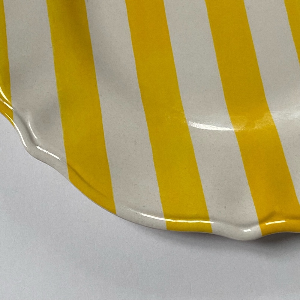 Melamine Dinner Plates 11” Set Of 4 Jai Wei green yellow and white striped EUC - Picture 7 of 16